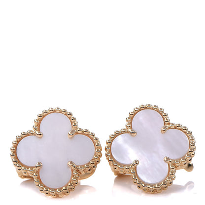 Van Cleef & Arpels 18K Yellow Gold Mother of Pearl Vintage Alhambra Earrings 6 of 10