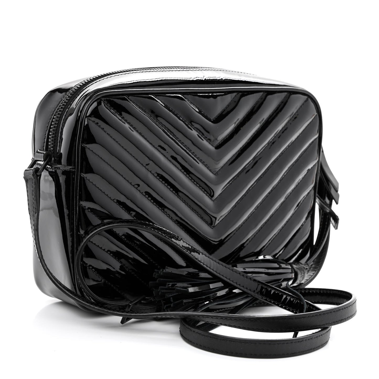 Patent Calfskin Matelasse Monogram Lou Camera Bag Black