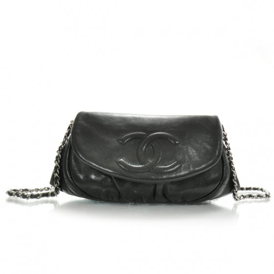 Lambskin Half Moon Wallet On Chain Bag Black