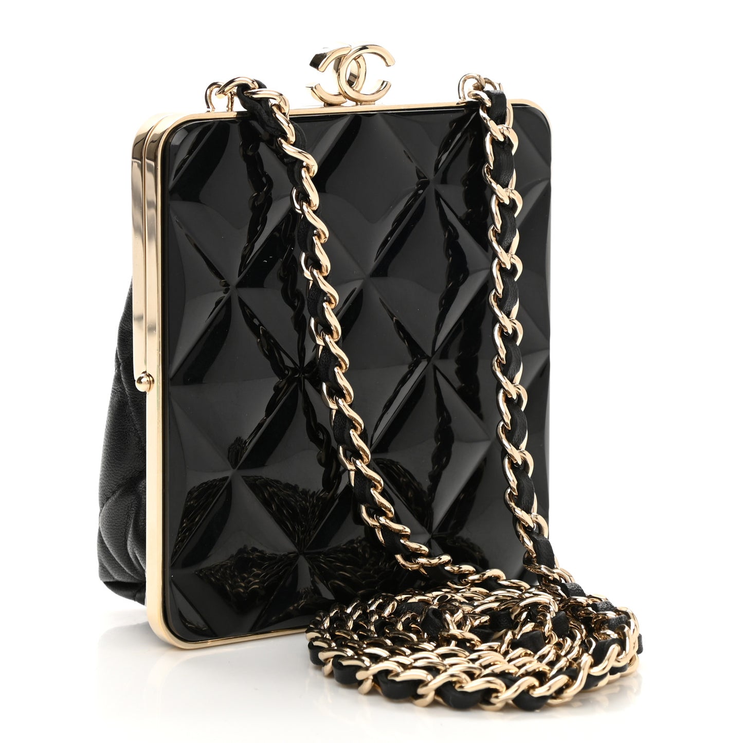 Lambskin Plexi Quilted CC Evening Clutch With Chain Black