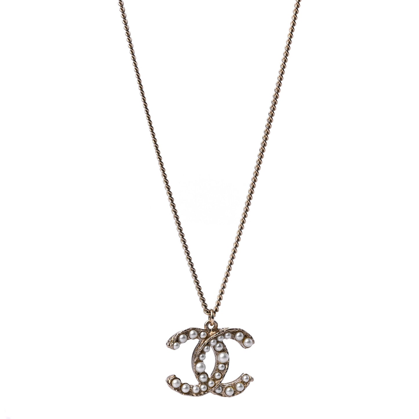 Pearl CC Pendant Necklace Gold
