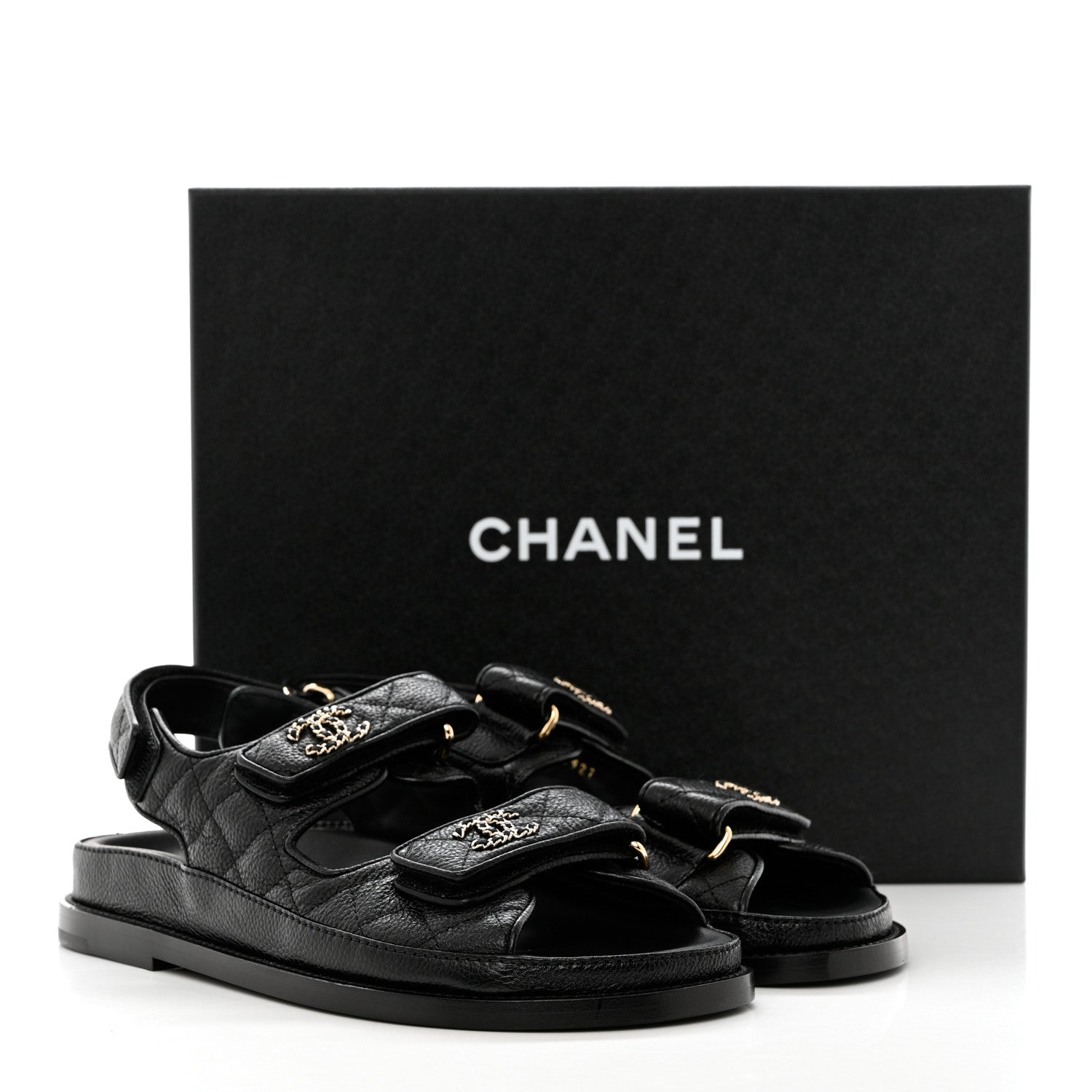 Chanel Grained Calfskin Velcro Dad Sandals 35.5 Black 9 of 9