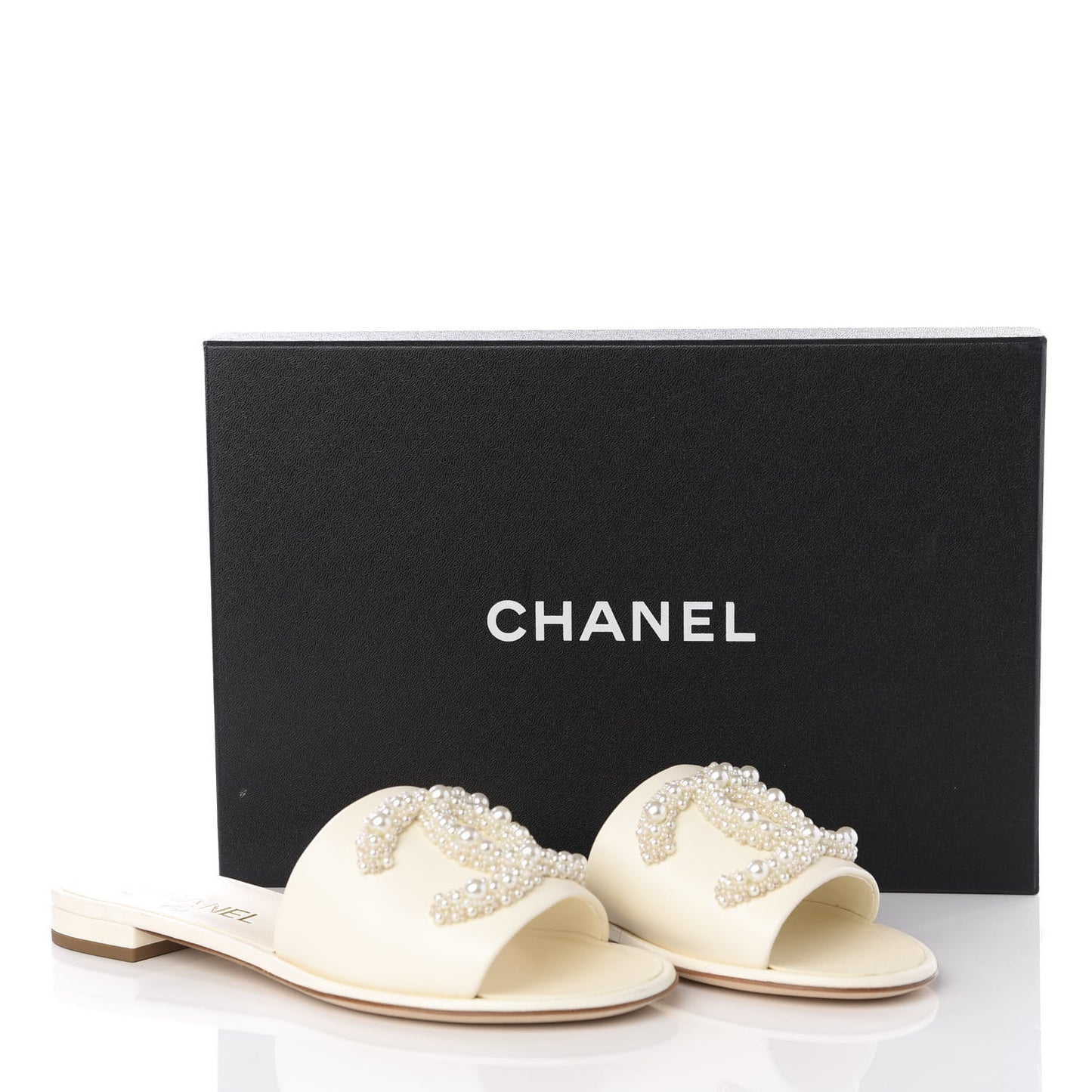 Calfskin Pearl CC Mules 37 Ivory