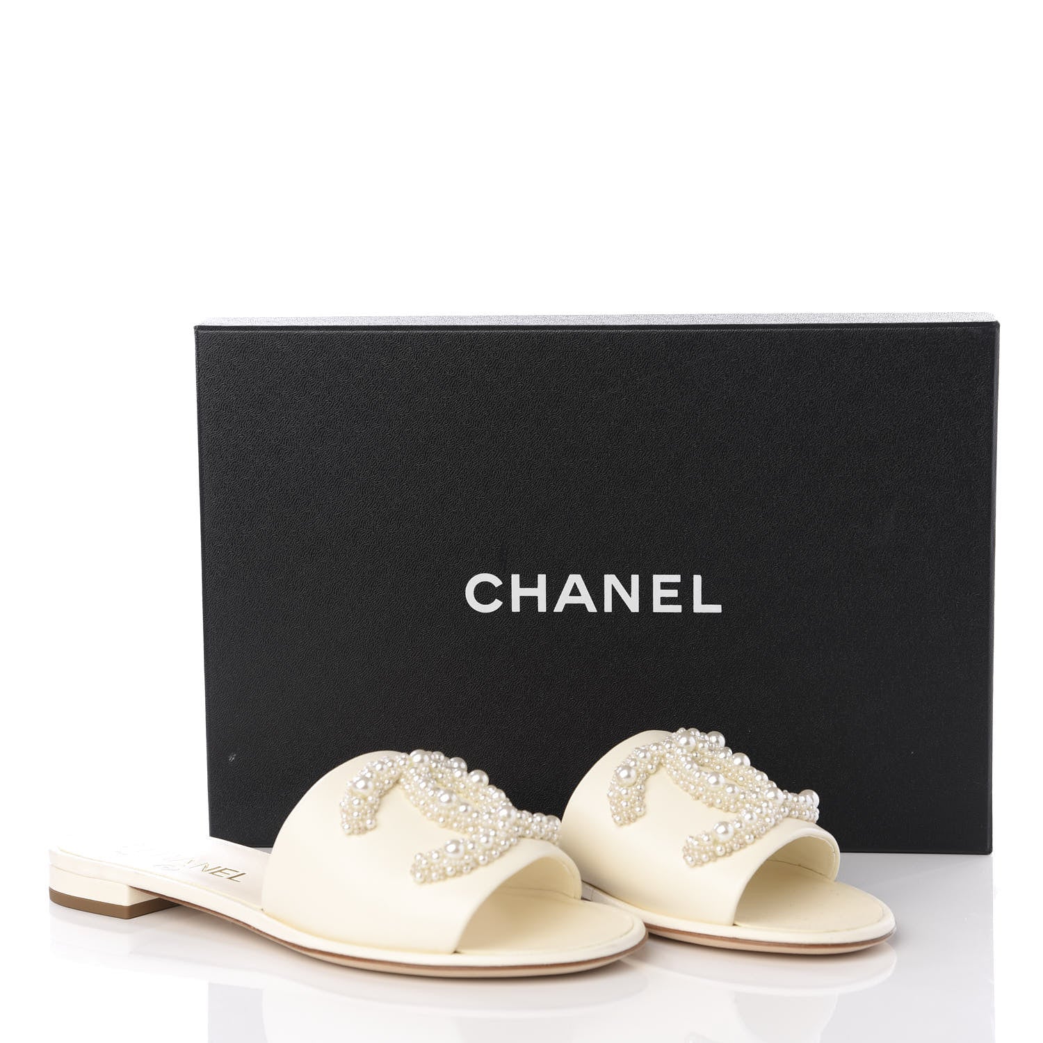 Chanel Calfskin Pearl CC Mules 37 Ivory 11 of 11