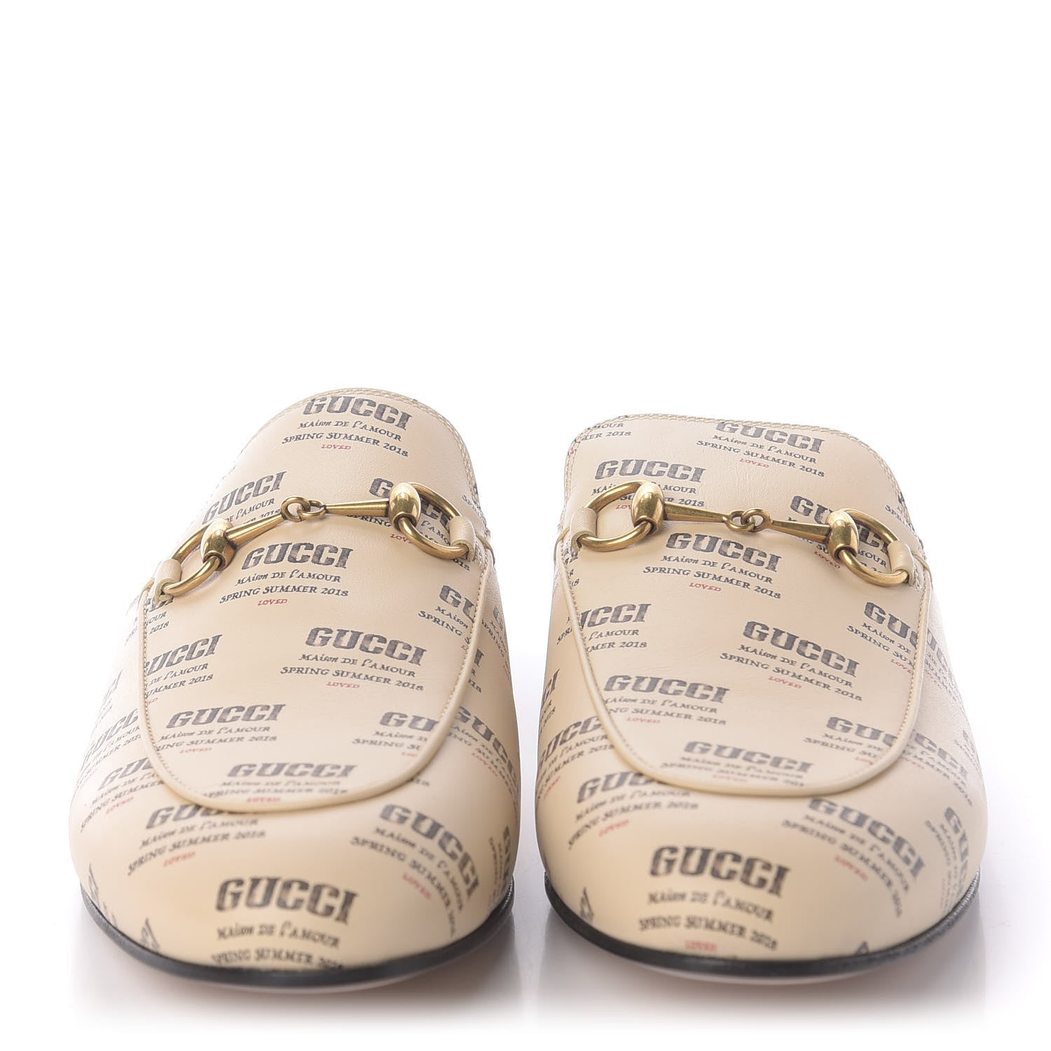 Gucci Calfskin Stamp Print Womens Princetown Slippers 38 Soy Black 2 of 9