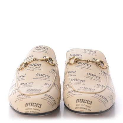 Gucci Calfskin Stamp Print Womens Princetown Slippers 38 Soy Black 2 of 9