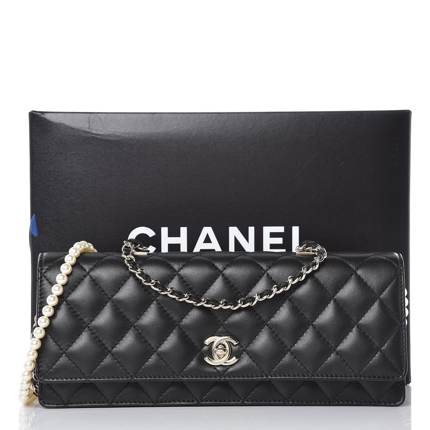 Lambskin Quilted Fantasy Pearls Evening Flap Black