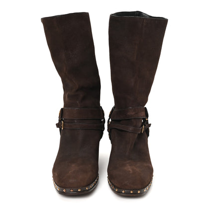 Miu Miu Suede Harness Mid Calf Boots 40 Brown 3 of 10