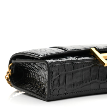 Balenciaga Shiny Calfskin Crocodile Embossed Hourglass Chain Bag Black 7 of 8