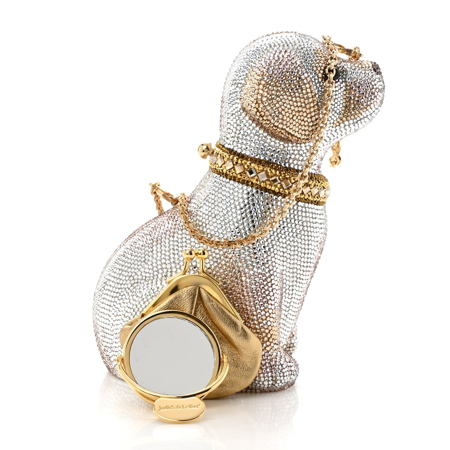 Crystal Luna Puppy Dog Minaudiere Clutch White Gold