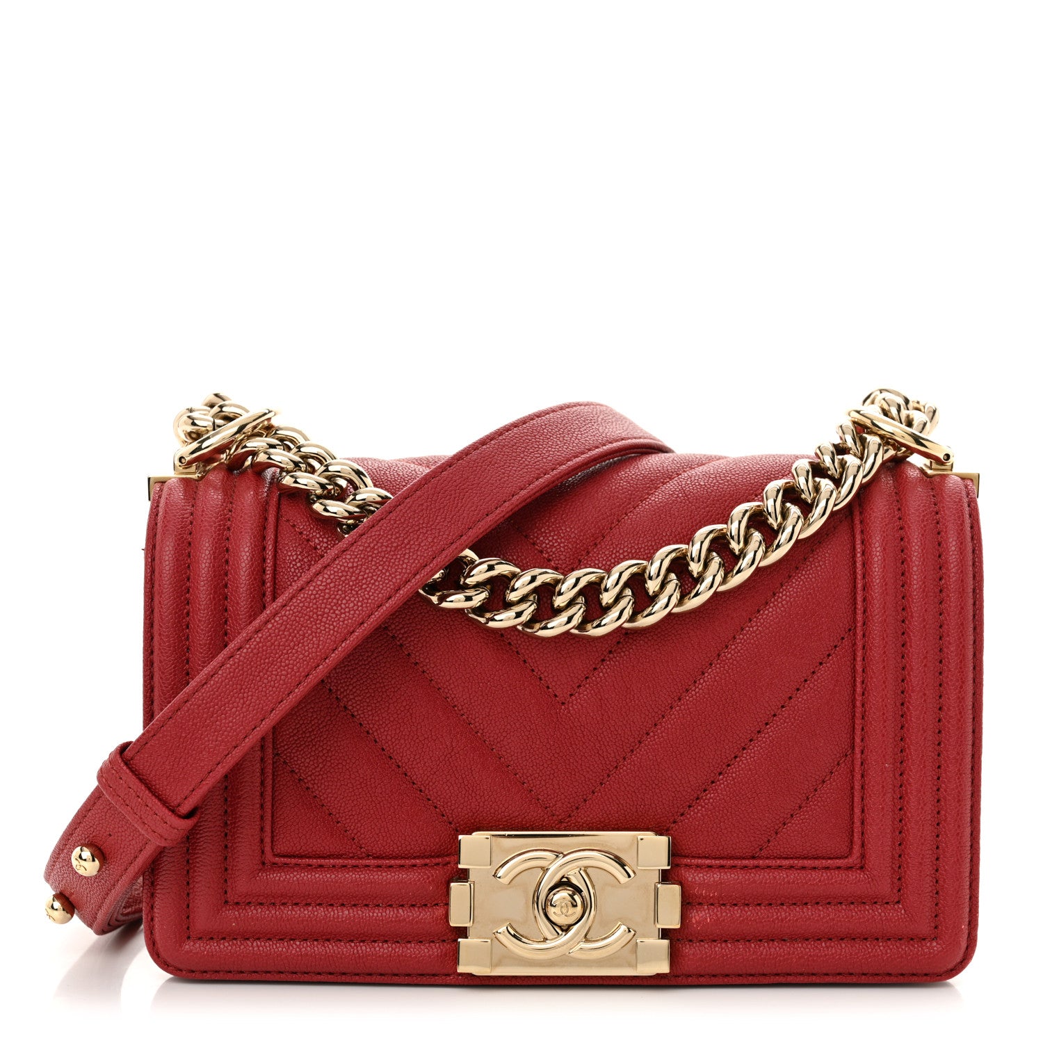 Chanel Caviar Chevron Quilted Small Boy Flap Red 1 of 13