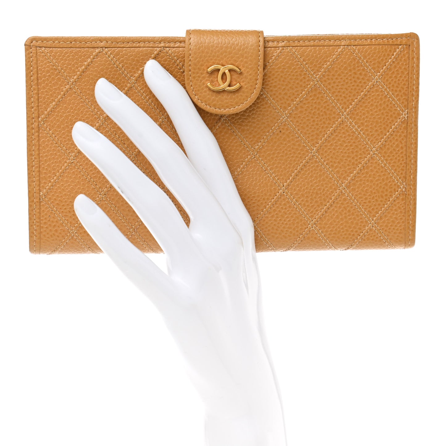 Caviar Diamond Stitched French Wallet Beige