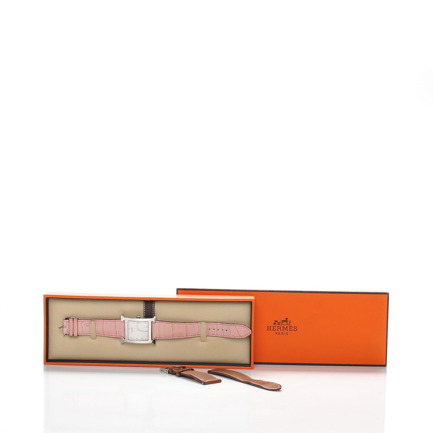 Hermes Stainless Steel Alligator 30.5mm Heure H Hour Quartz Watch Pink 3 of 11