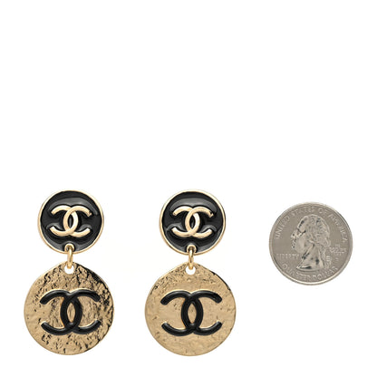 Chanel Enamel CC Disc Drop Earrings Gold Black 2 of 5