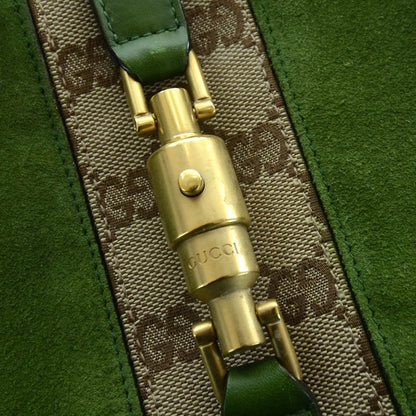 Gucci Suede Monogram Web Piston Lock Jackie O Hobo Green 4 of 10