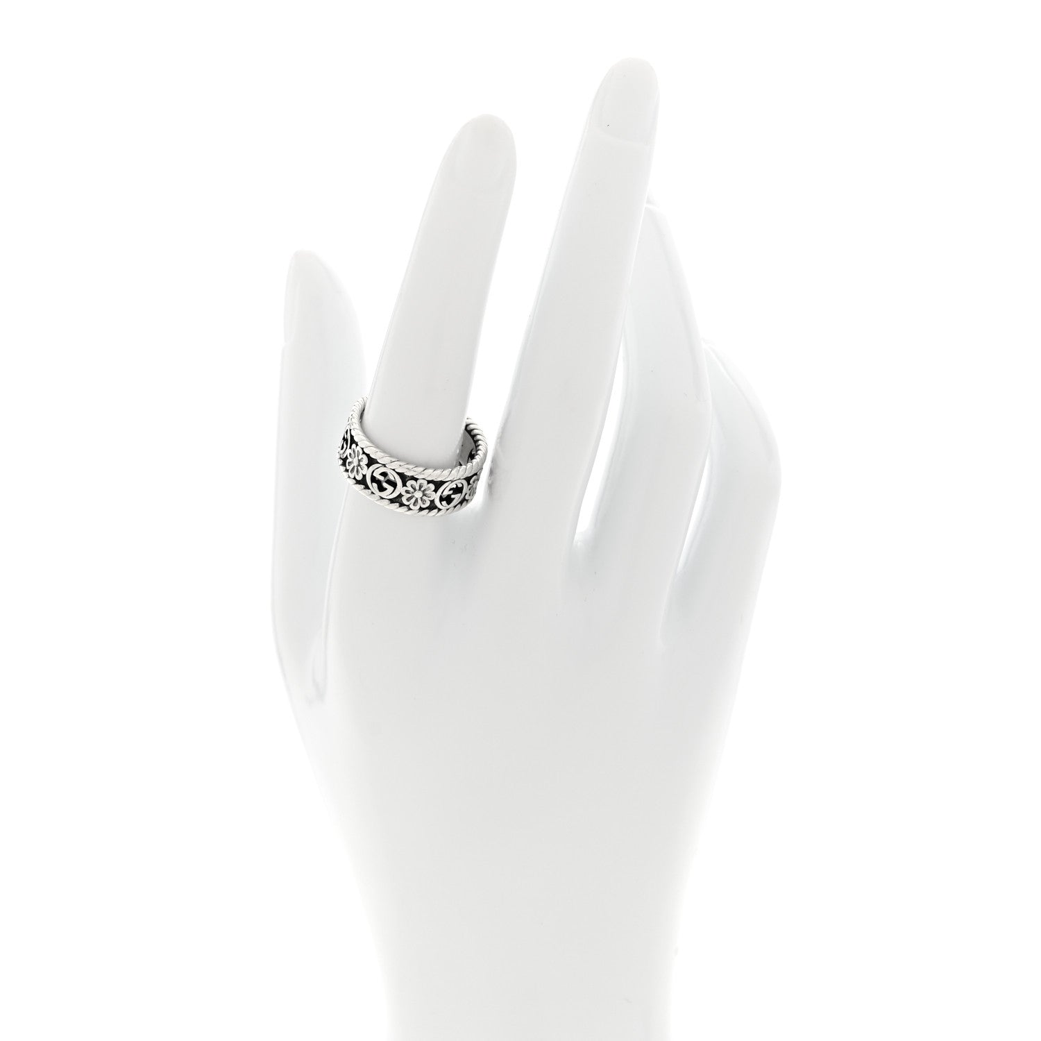Gucci Sterling Silver Interlocking G Flower Ring 54 7 2 of 6