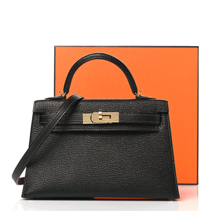 Hermes Chevre Mysore Horseshoe Mini Kelly Sellier 20 Black Rose Mexico 11 of 11