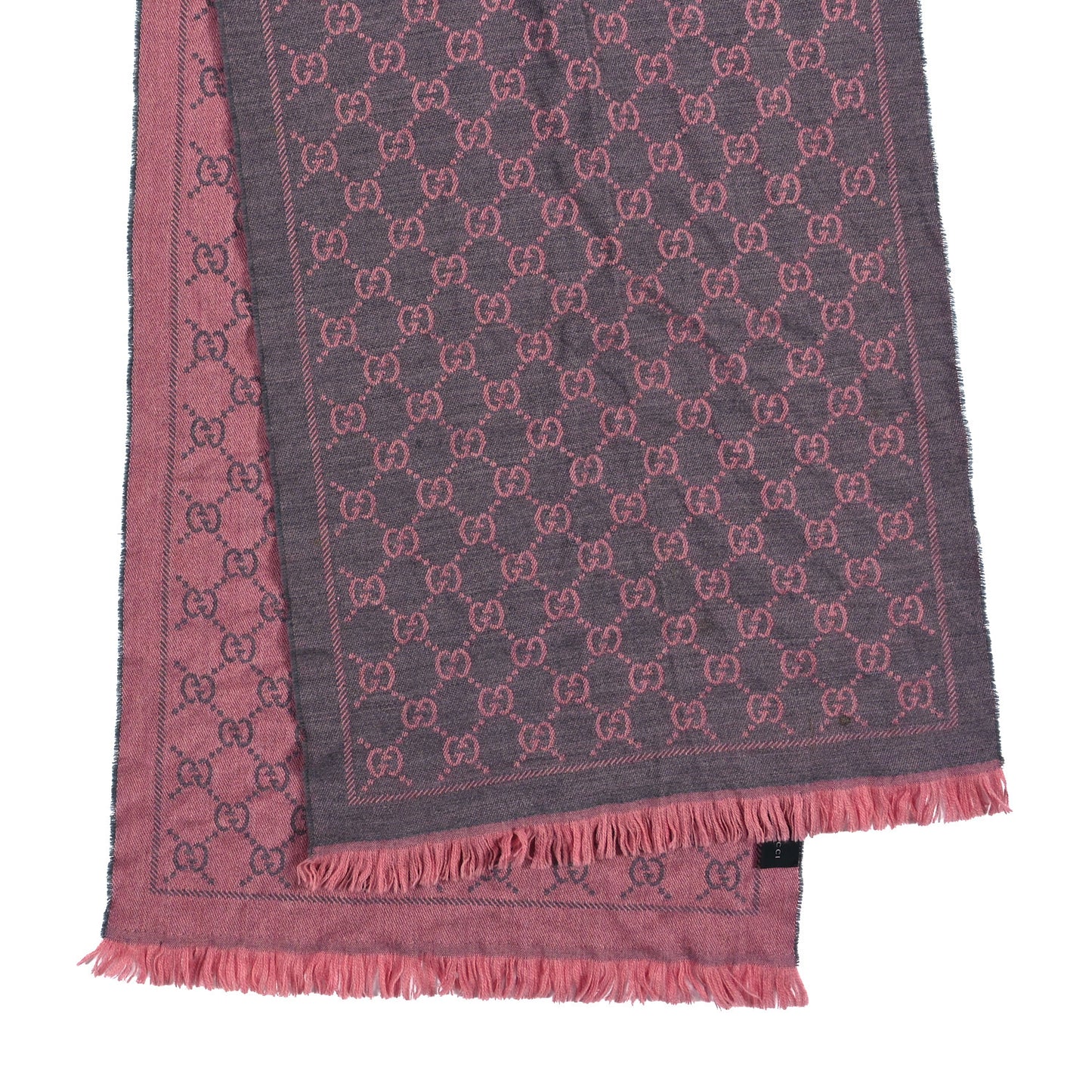 Wool Jacquard GG Monogram Sten Fringe Scarf Graphite Pink