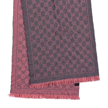 Gucci Wool Jacquard GG Monogram Sten Fringe Scarf Graphite Pink 2 of 7