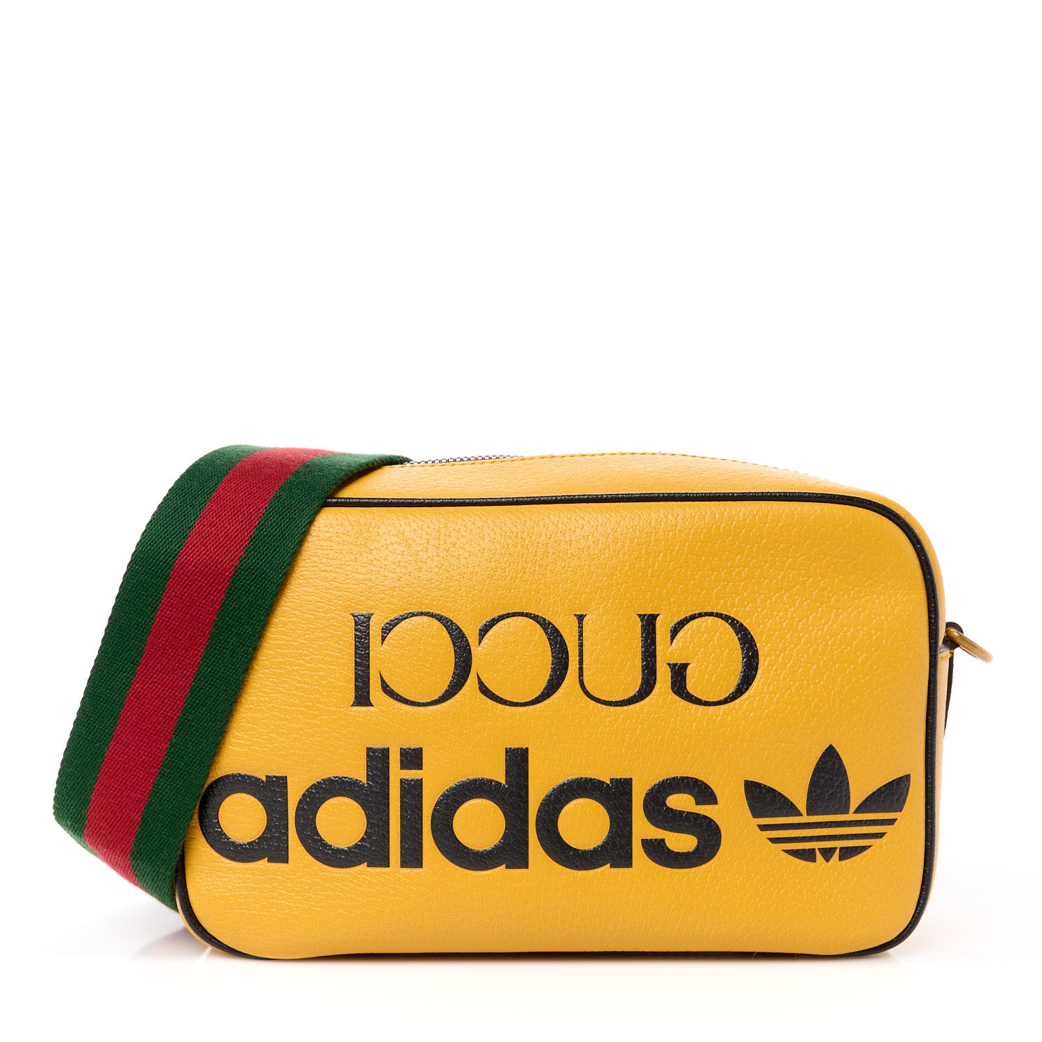 Gucci X ADIDAS Textured Dollar Calfskin Web Trefoil Logo Small Messenger Bag Crop Black 1 of 11
