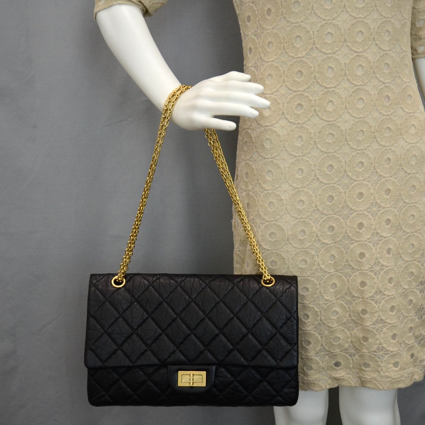 Aged Calfskin Quilted 2.55 Reissue 227 Flap Black
