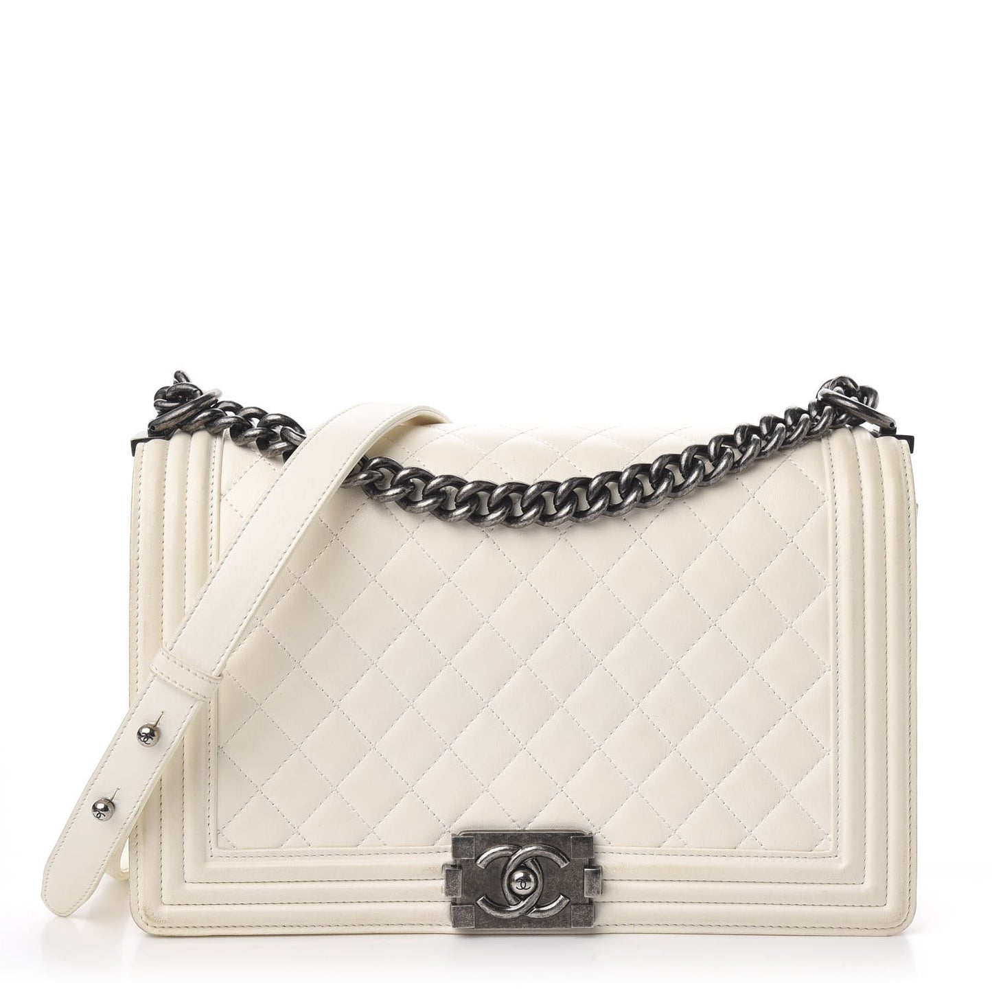 Calfskin Quilted New Medium Boy Flap White