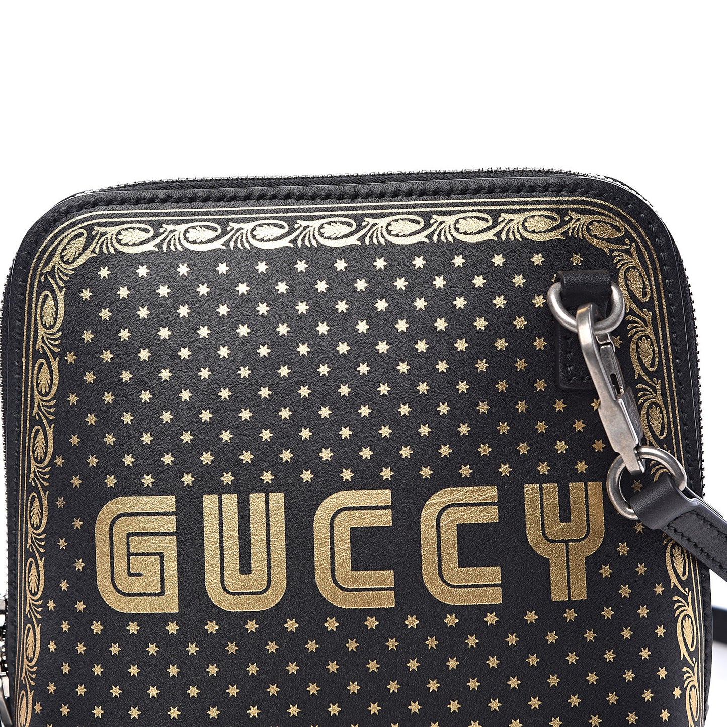 X SEGA Calfskin GUCCY Stars Mini Dome Shoulder Bag Black Gold