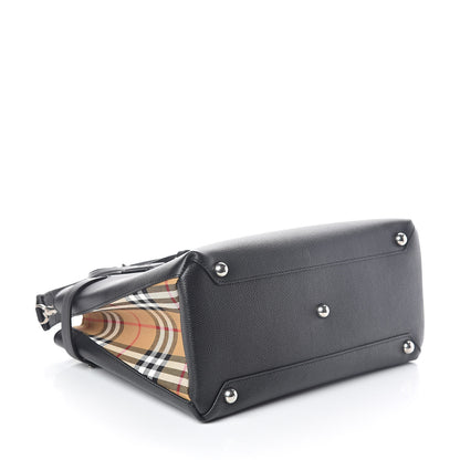 Burberry Grainy Calfskin Vintage Check Medium Banner Tote Black 4 of 9