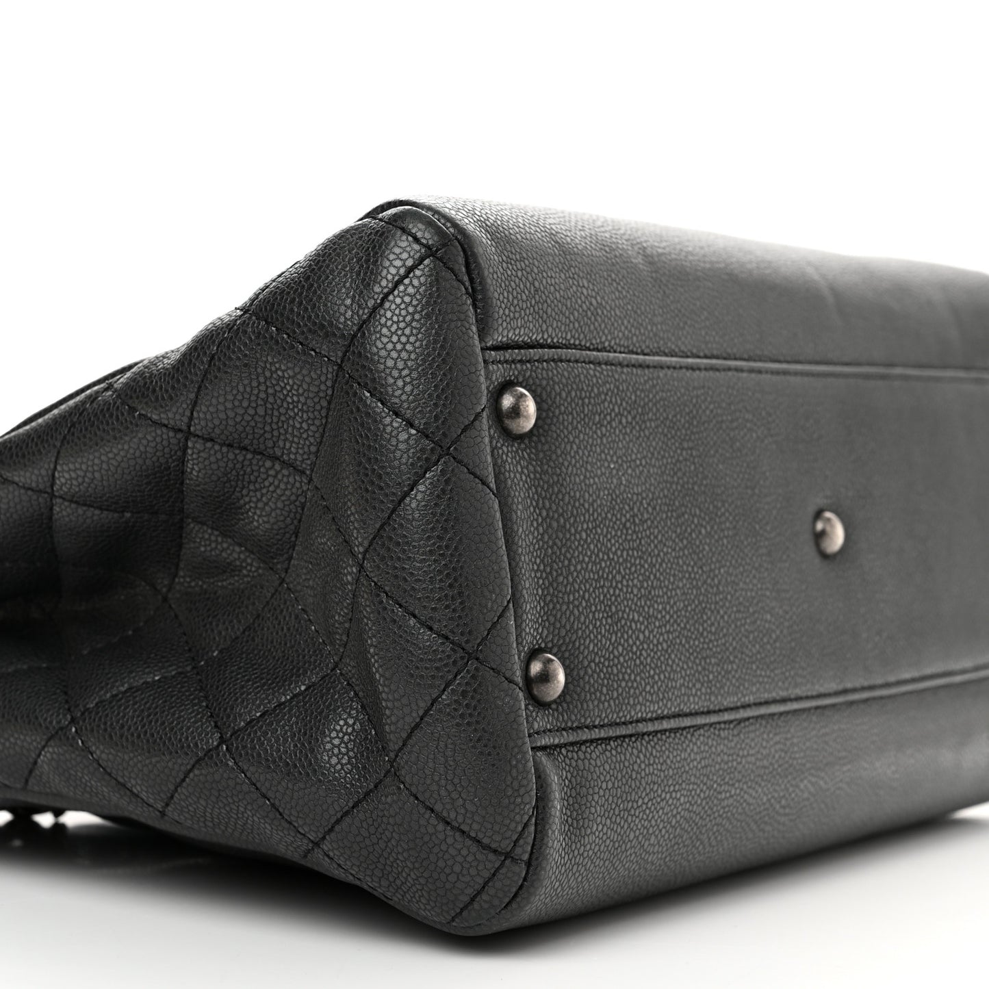 Metallic Grained Calfskin Medium Woven Chain Shopping Tote Black