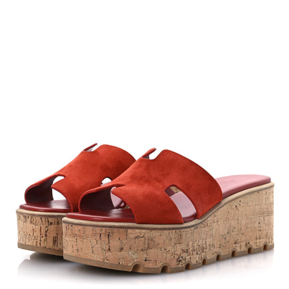 Hermes Suede Goatskin Cork Eze 30 Sandals 39 Orange Brulee 4 of 12