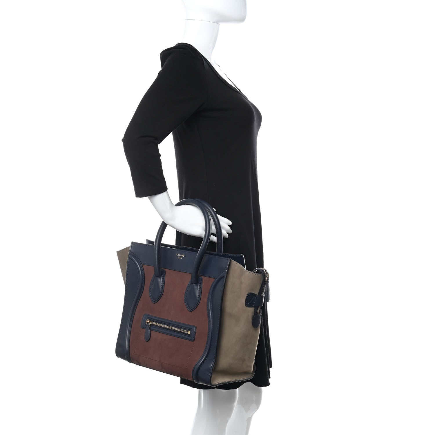 Celine Nubuck Smooth Calfskin Mini Tri-Color Luggage Marron 2 of 14
