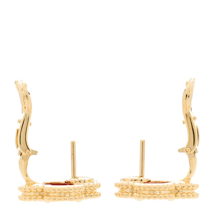 Van Cleef & Arpels 18K Yellow Gold Carnelian Vintage Alhambra Earrings 3 of 4