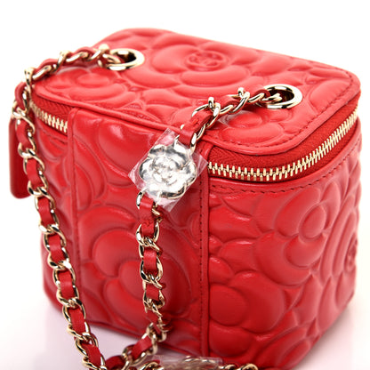Chanel Lambskin Camellia Embossed Mini Vanity Case With Chain Red 10 of 11