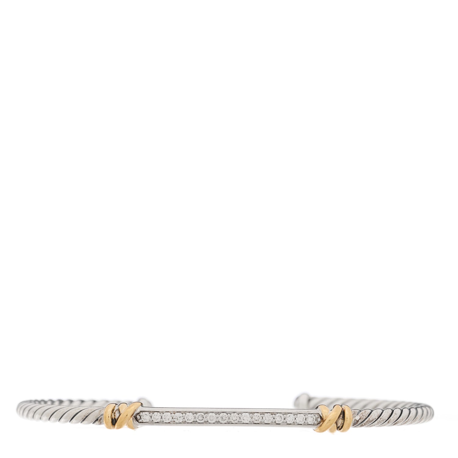 David Yurman Sterling Silver 18K Yellow Gold Diamond Helena Cuff Station Bracelet 1 of 3
