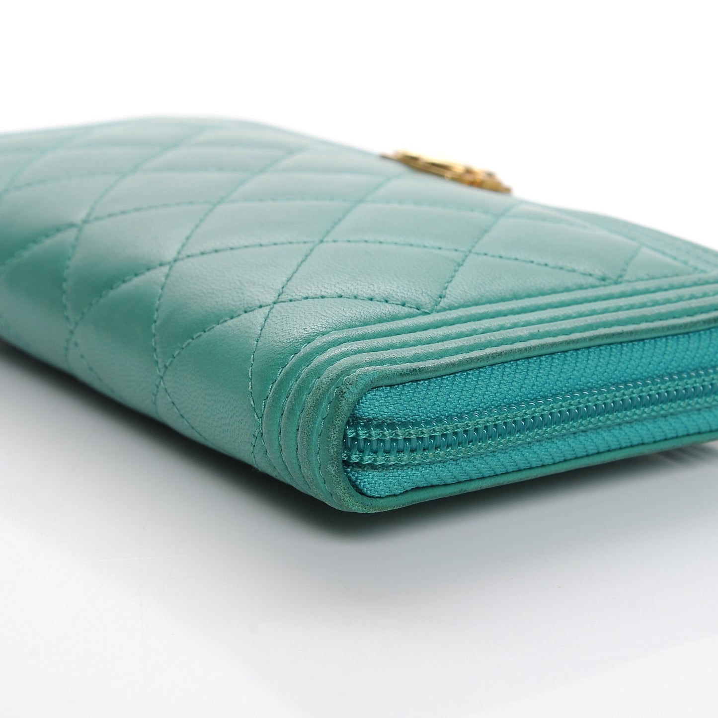 Lambskin Quilted Boy Zip Around Wallet Green