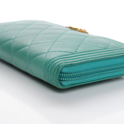 Chanel Lambskin Quilted Boy Zip Around Wallet Green 6 of 18