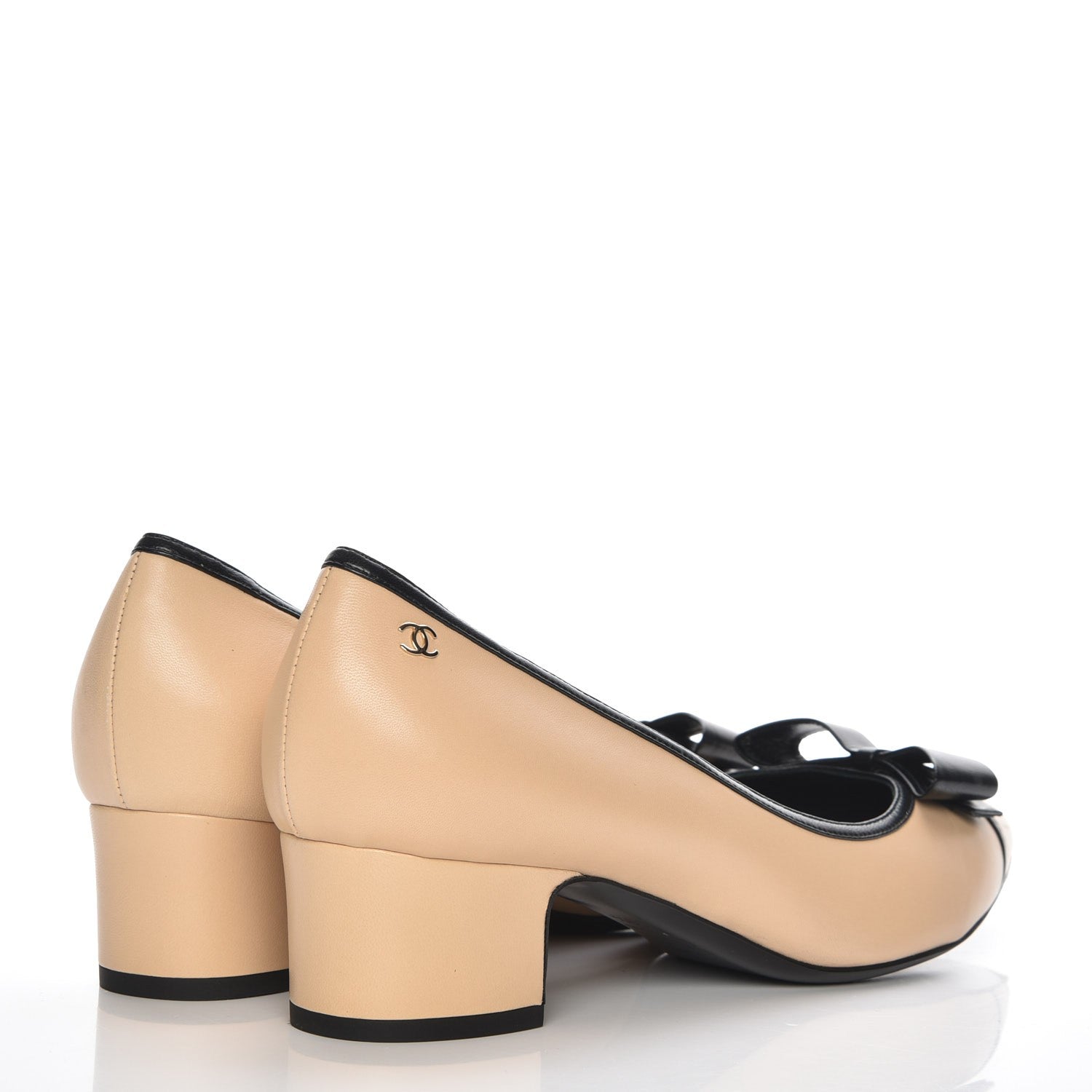 Chanel Lambskin Bow Pointed Toe Pumps 39.5 Beige Black 4 of 9