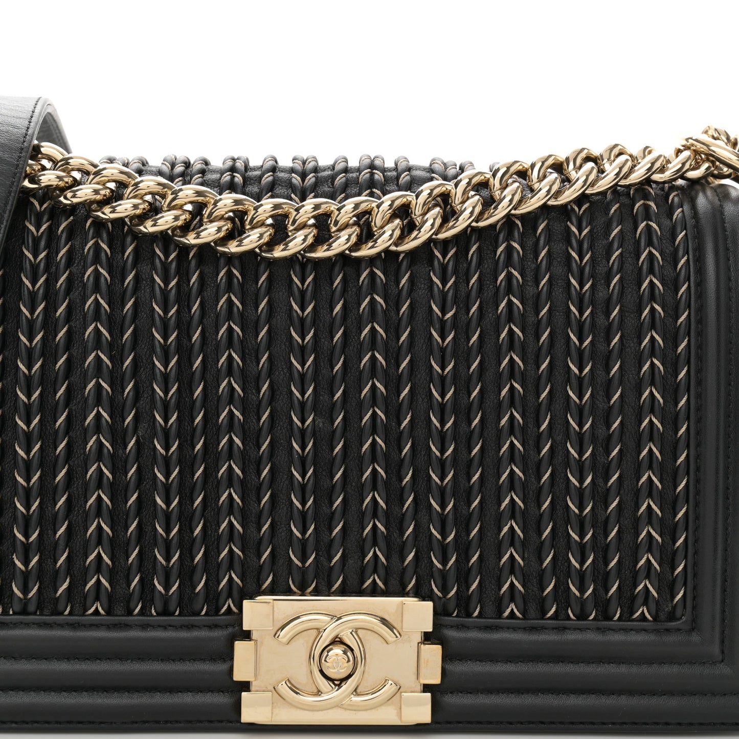 Calfskin Braided Medium Boy Flap Black
