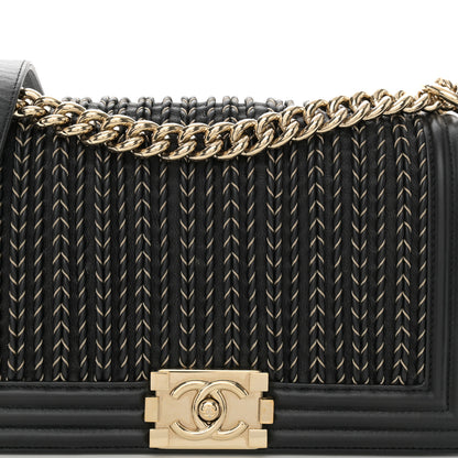 Chanel Calfskin Braided Medium Boy Flap Black 8 of 11