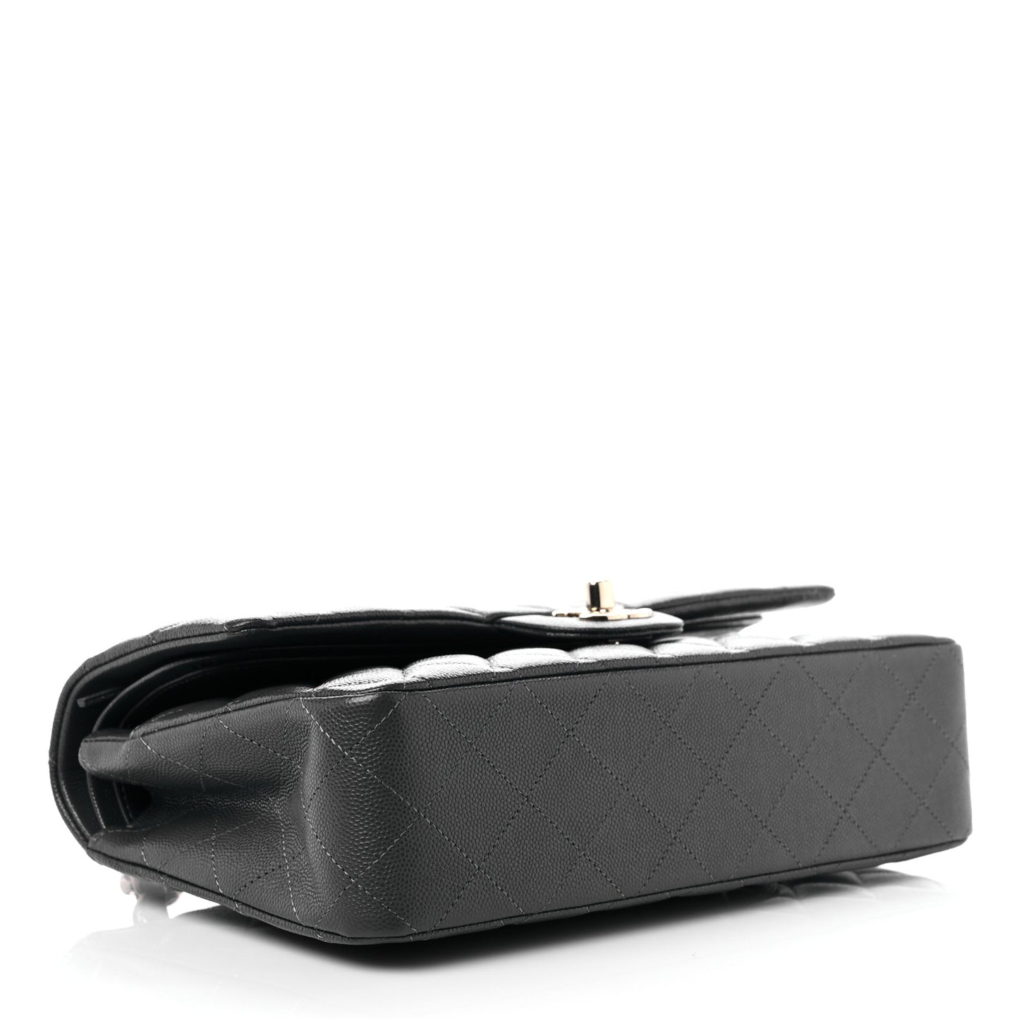 Caviar Quilted Medium Double Flap Dark Grey