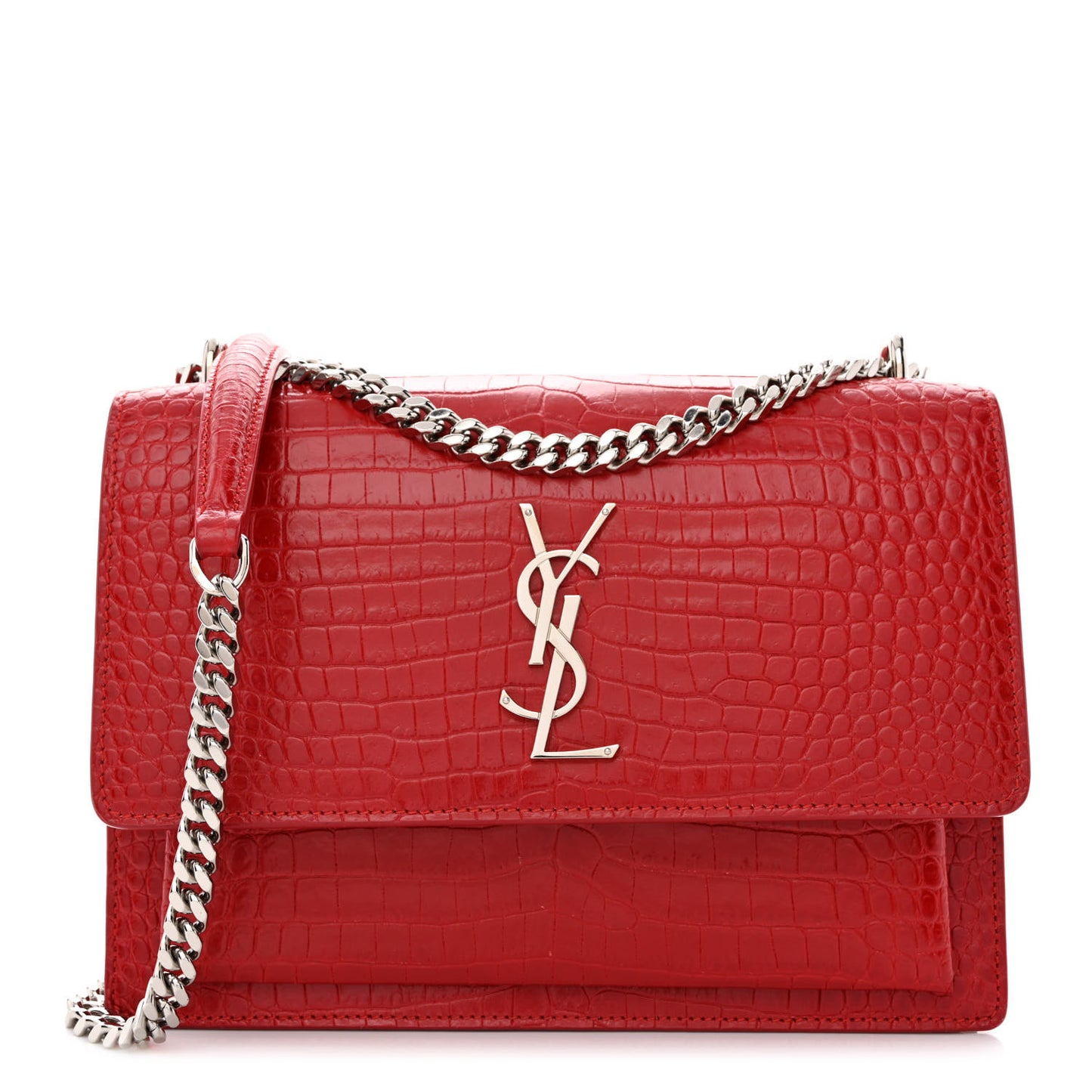Calfskin Crocodile Embossed Medium Monogram Sunset New Red