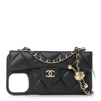 Chanel Lambskin Quilted iPhone XII Pro Case With Chain Black 1 of 12