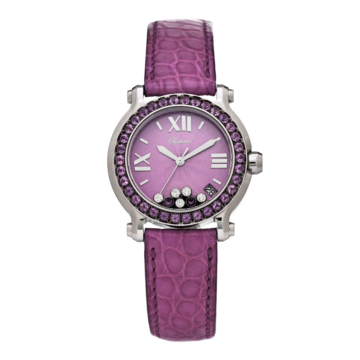 Chopard Stainless Steel Alligator Diamond Amethyst 36mm Happy Sport Quartz Watch Violet 1 of 4