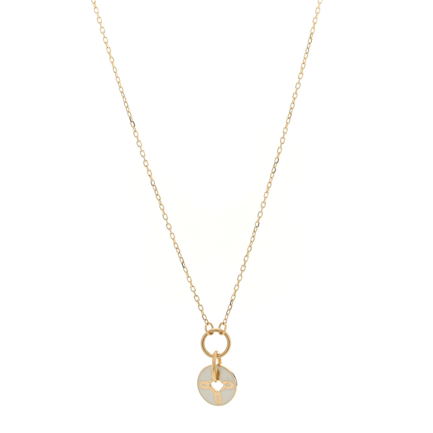 18K Yellow Gold Enamel Petite Champleve True Love Knot Necklace White