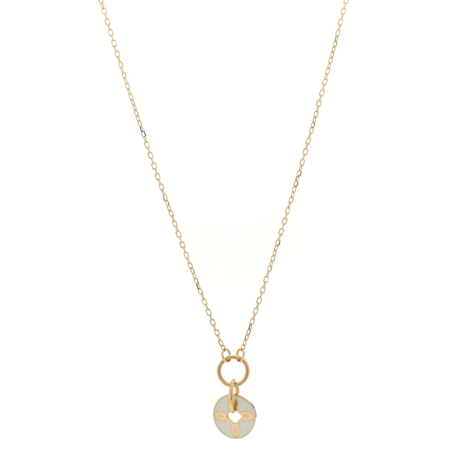 Foundrae 18K Yellow Gold Enamel Petite Champleve True Love Knot Necklace White 1 of 5