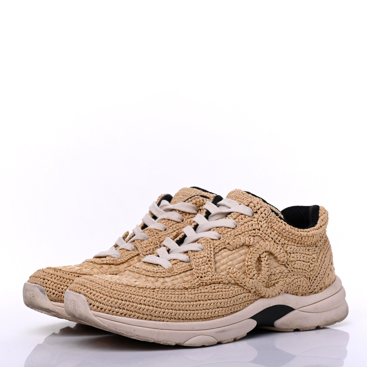 Chanel Braided Raffia Womens CC Sneakers 38.5 Beige 3 of 22