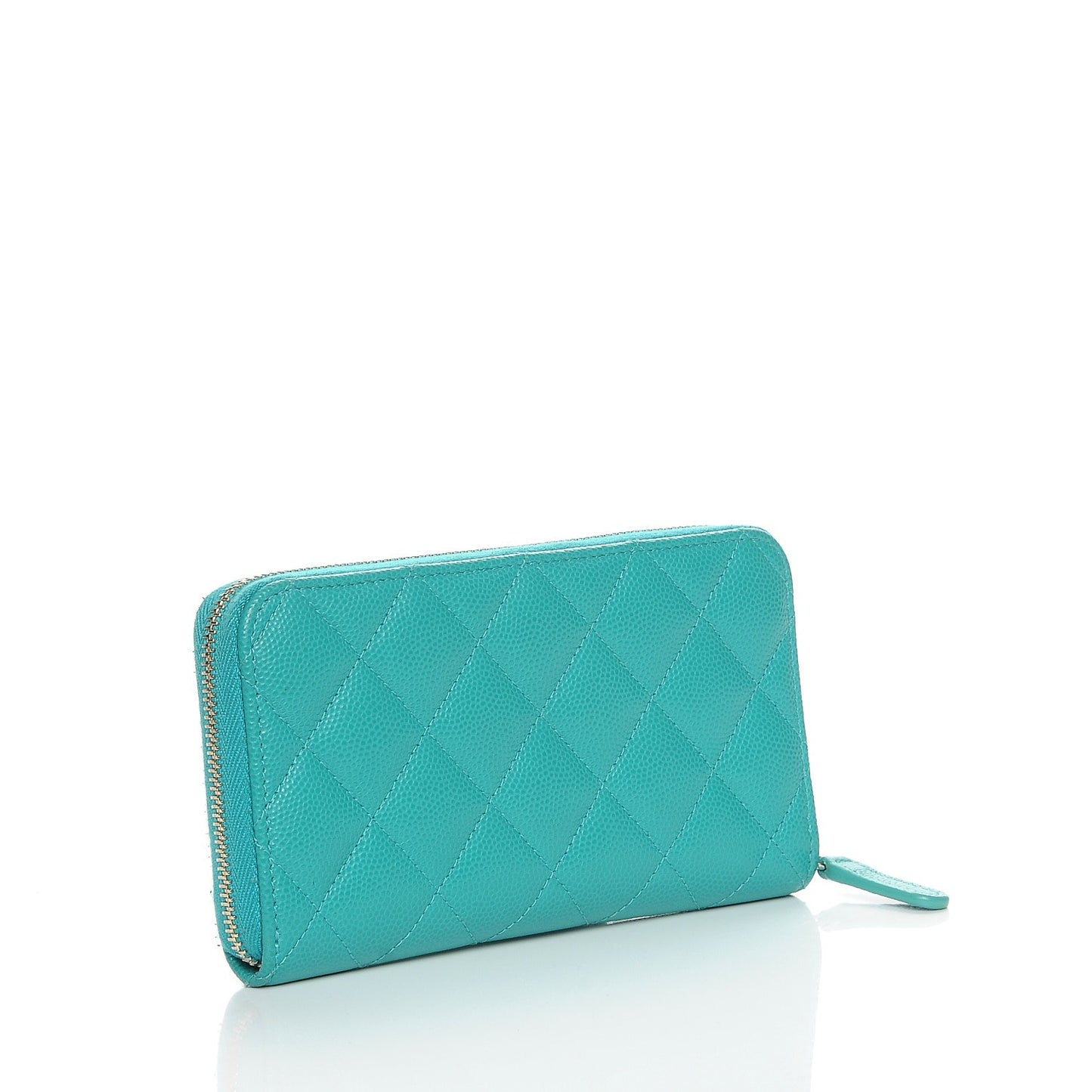 Caviar Quilted Small Zip Around Wallet Turquoise