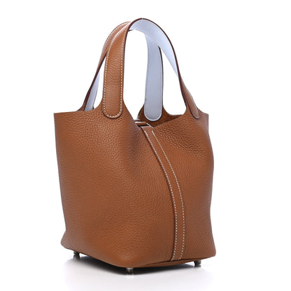 Hermes Taurillon Clemence Swift Eclat Picotin Lock 18 PM Gold Bleu Brume 3 of 9