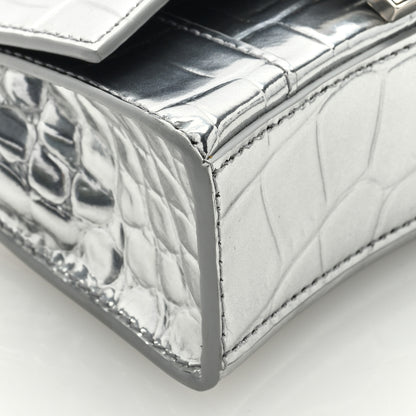 Balenciaga Metallic Calfskin Crocodile Embossed Hourglass Top Handle Bag Mini Silver 8 of 9