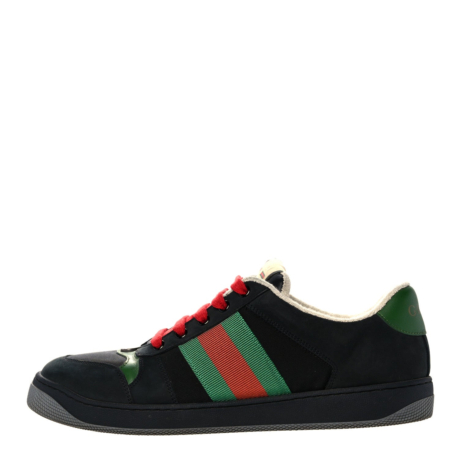 Gucci Nylon Nubuck Web Mens Screener Sneakers 8 Black Vintage Green 1 of 10